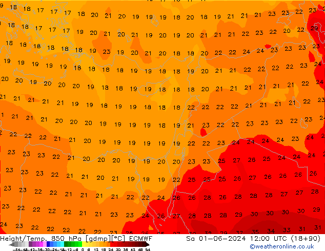 Height/Temp. 850 hPa ECMWF so. 01.06.2024 12 UTC