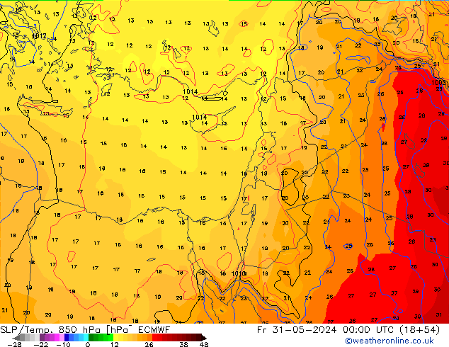 SLP/Temp. 850 гПа ECMWF пт 31.05.2024 00 UTC