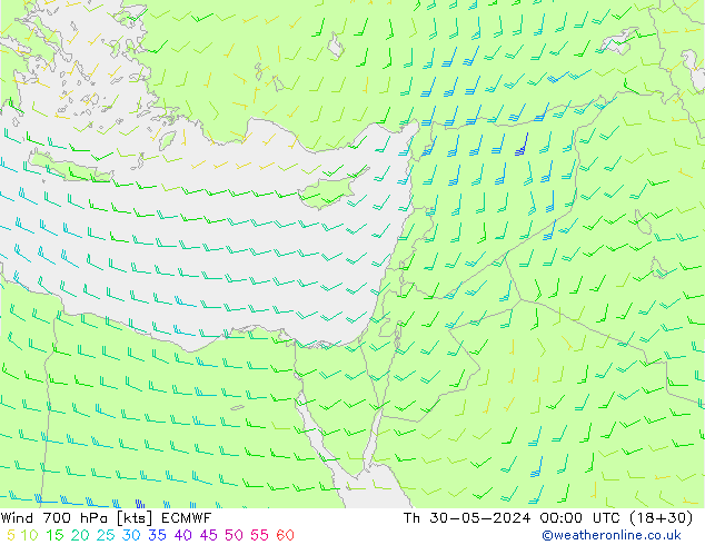 wiatr 700 hPa ECMWF czw. 30.05.2024 00 UTC