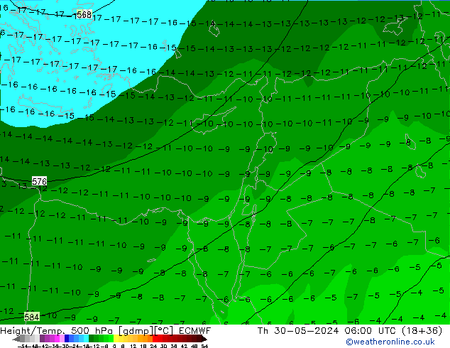 Z500/Rain (+SLP)/Z850 ECMWF Čt 30.05.2024 06 UTC