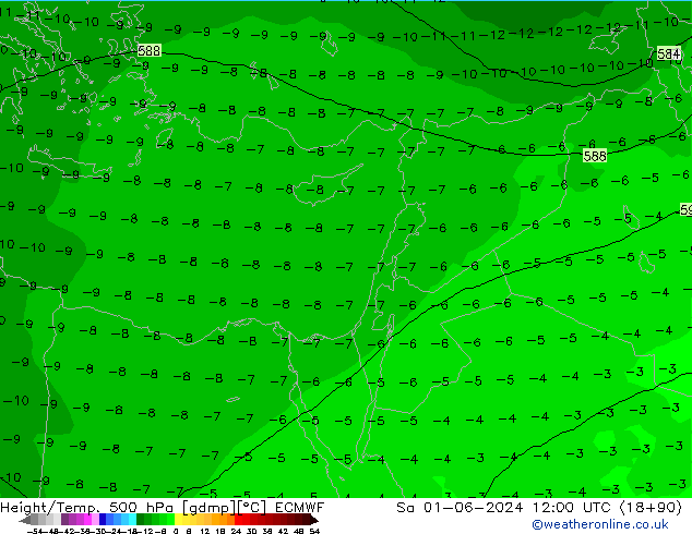 Height/Temp. 500 hPa ECMWF sab 01.06.2024 12 UTC