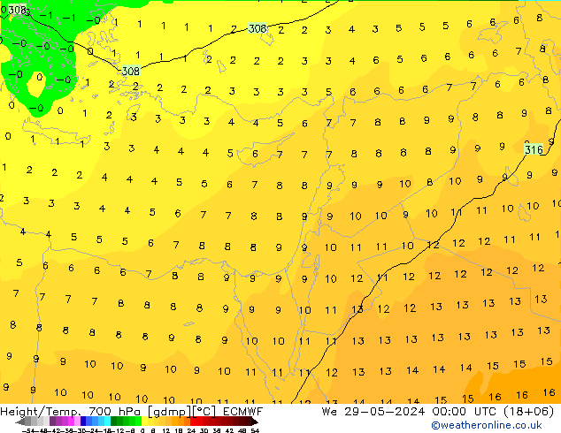 Height/Temp. 700 гПа ECMWF ср 29.05.2024 00 UTC