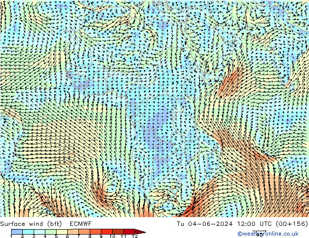  10 m (bft) ECMWF  04.06.2024 12 UTC