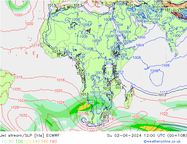 Jet stream ECMWF Dom 02.06.2024 12 UTC