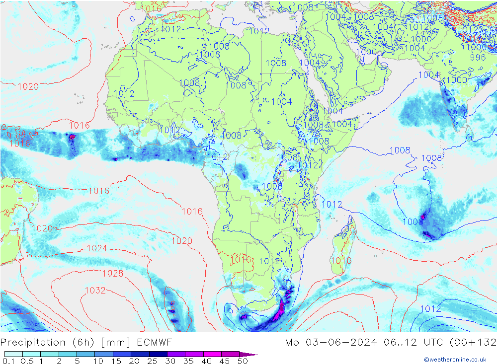 Z500/Rain (+SLP)/Z850 ECMWF Mo 03.06.2024 12 UTC