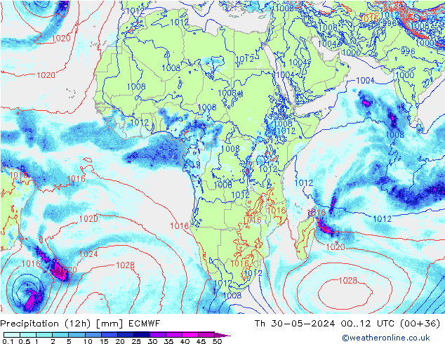 осадки (12h) ECMWF чт 30.05.2024 12 UTC