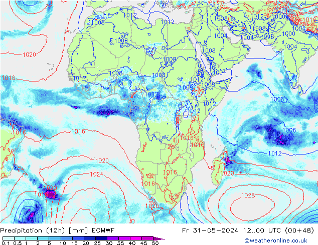 Precipitation (12h) ECMWF Fr 31.05.2024 00 UTC