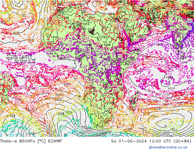 Theta-e 850hPa ECMWF Cts 01.06.2024 12 UTC