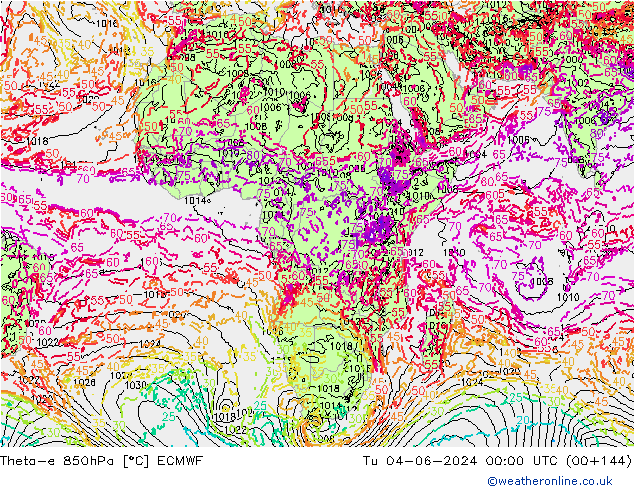 Theta-e 850hPa ECMWF Sa 04.06.2024 00 UTC