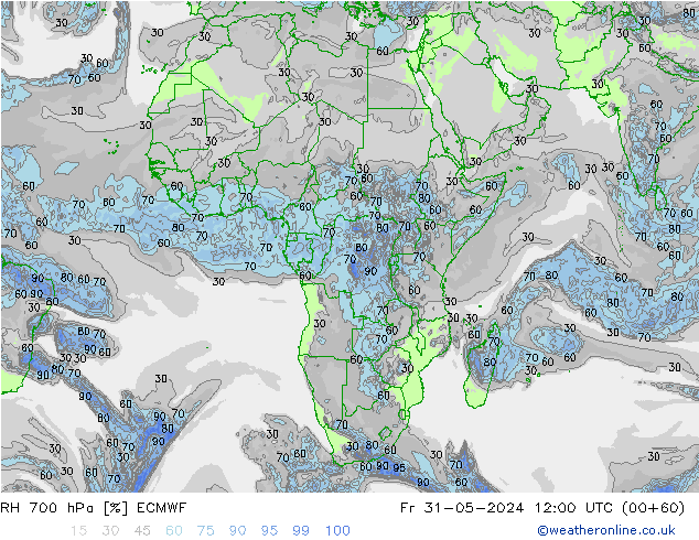 RH 700 hPa ECMWF ven 31.05.2024 12 UTC