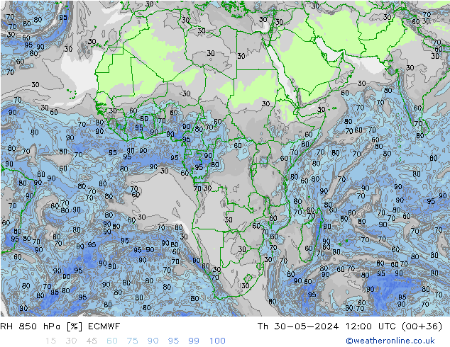 RH 850 hPa ECMWF Th 30.05.2024 12 UTC