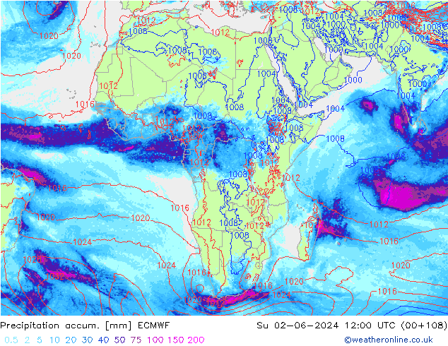 Toplam Yağış ECMWF Paz 02.06.2024 12 UTC