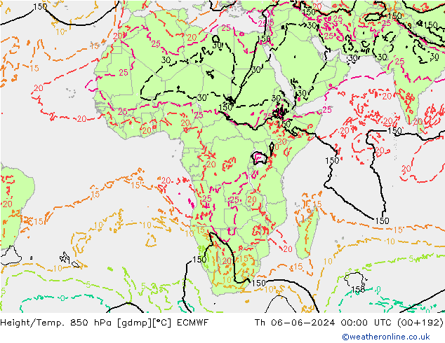 Yükseklik/Sıc. 850 hPa ECMWF Per 06.06.2024 00 UTC