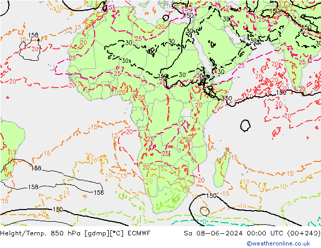 Z500/Rain (+SLP)/Z850 ECMWF сб 08.06.2024 00 UTC