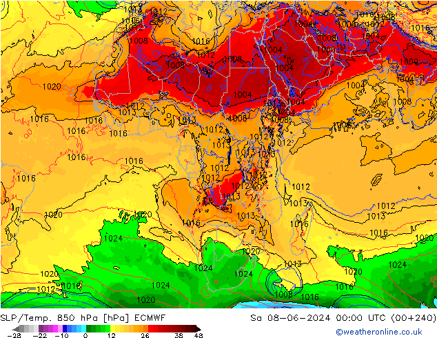 SLP/Temp. 850 hPa ECMWF sáb 08.06.2024 00 UTC