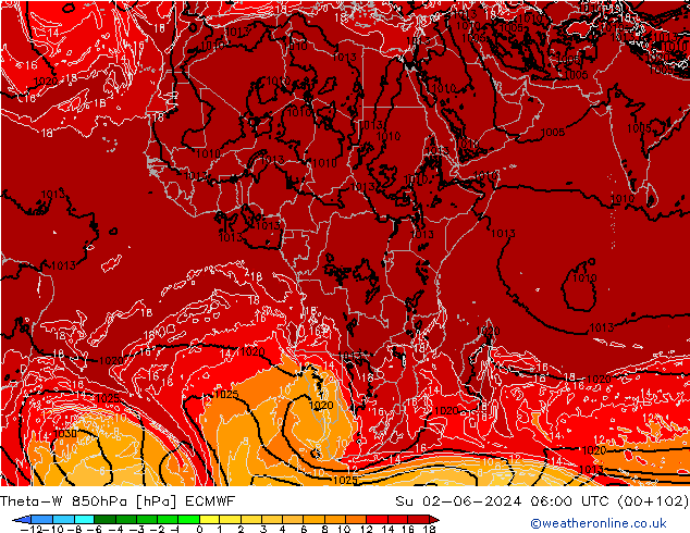 Theta-W 850hPa ECMWF Paz 02.06.2024 06 UTC