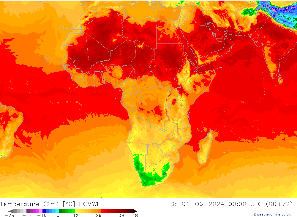 Temperature (2m) ECMWF Sa 01.06.2024 00 UTC