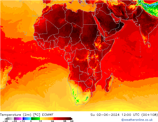 Sıcaklık Haritası (2m) ECMWF Paz 02.06.2024 12 UTC