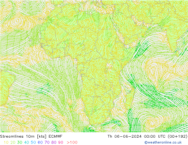 Linha de corrente 10m ECMWF Qui 06.06.2024 00 UTC