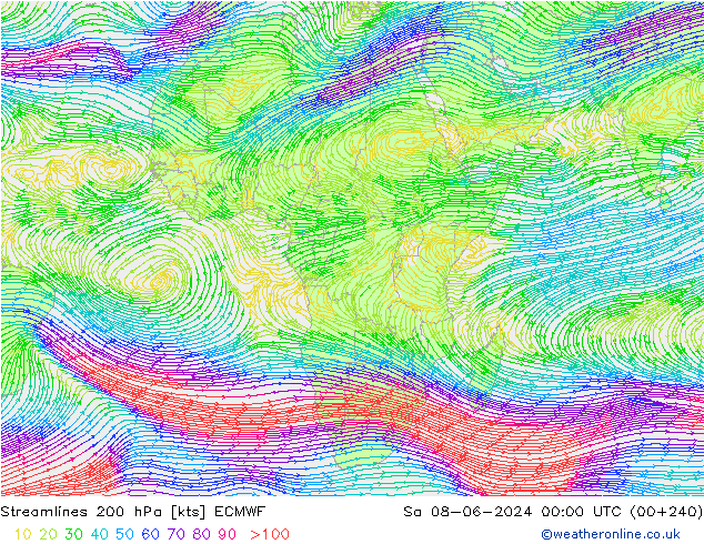 Streamlines 200 hPa ECMWF So 08.06.2024 00 UTC