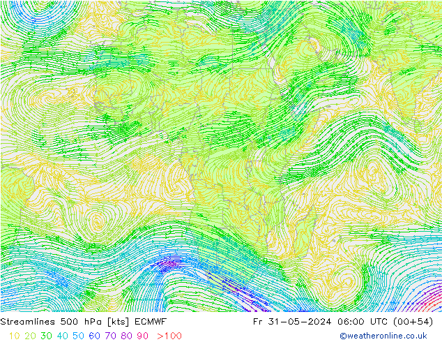 Streamlines 500 hPa ECMWF Pá 31.05.2024 06 UTC