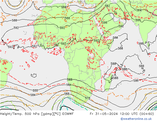 Z500/Rain (+SLP)/Z850 ECMWF Fr 31.05.2024 12 UTC