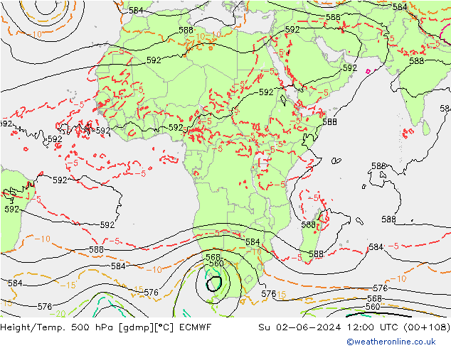 Yükseklik/Sıc. 500 hPa ECMWF Paz 02.06.2024 12 UTC