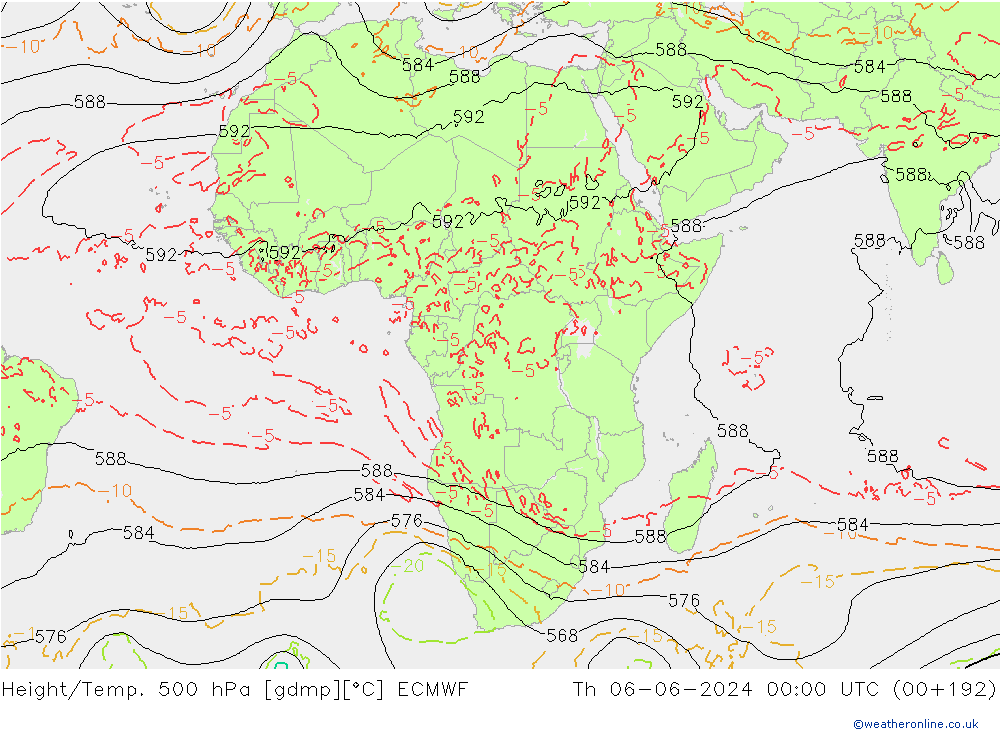 Height/Temp. 500 hPa ECMWF Qui 06.06.2024 00 UTC