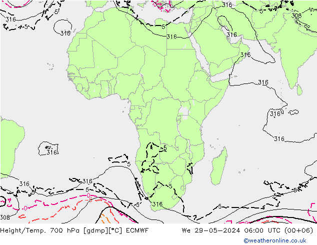 Yükseklik/Sıc. 700 hPa ECMWF Çar 29.05.2024 06 UTC