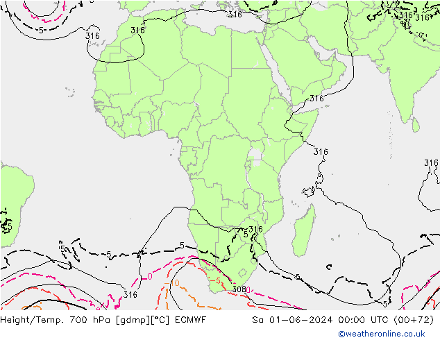 Geop./Temp. 700 hPa ECMWF sáb 01.06.2024 00 UTC