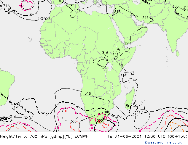 Height/Temp. 700 hPa ECMWF  04.06.2024 12 UTC