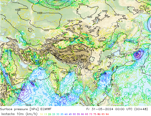 Isotachs (kph) ECMWF пт 31.05.2024 00 UTC