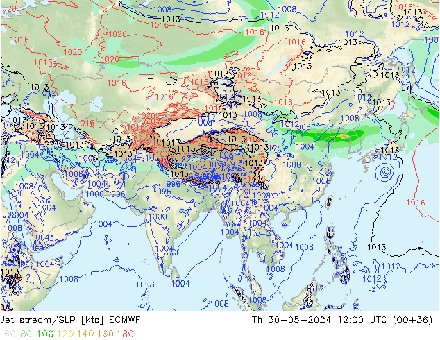 джет/приземное давление ECMWF чт 30.05.2024 12 UTC