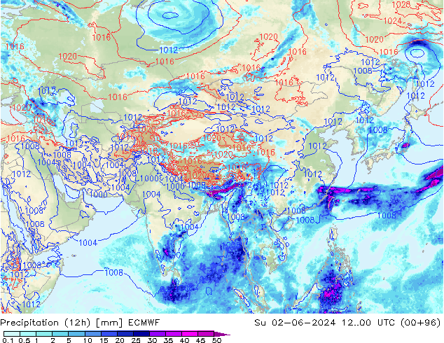 осадки (12h) ECMWF Вс 02.06.2024 00 UTC