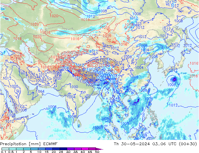 Srážky ECMWF Čt 30.05.2024 06 UTC