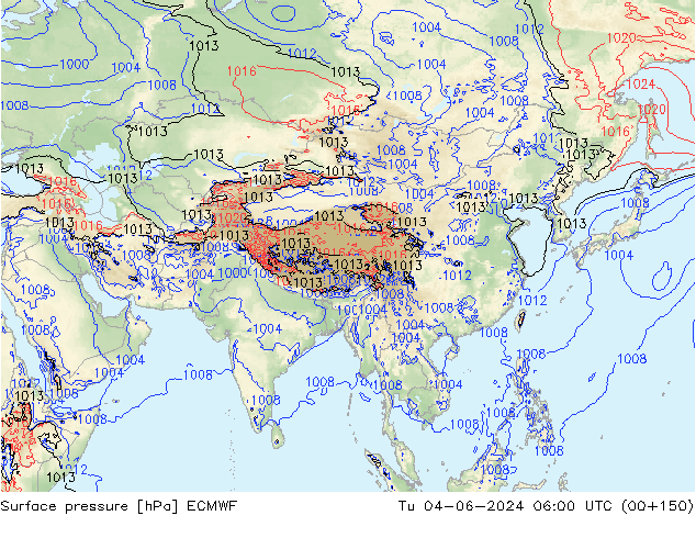 pressão do solo ECMWF Ter 04.06.2024 06 UTC