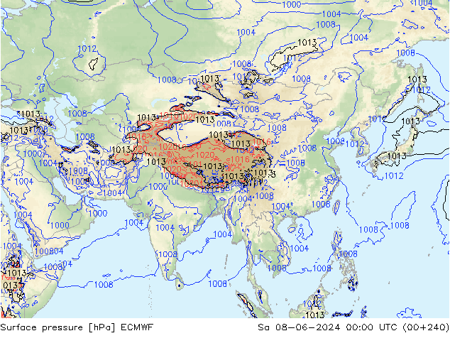 Presión superficial ECMWF sáb 08.06.2024 00 UTC