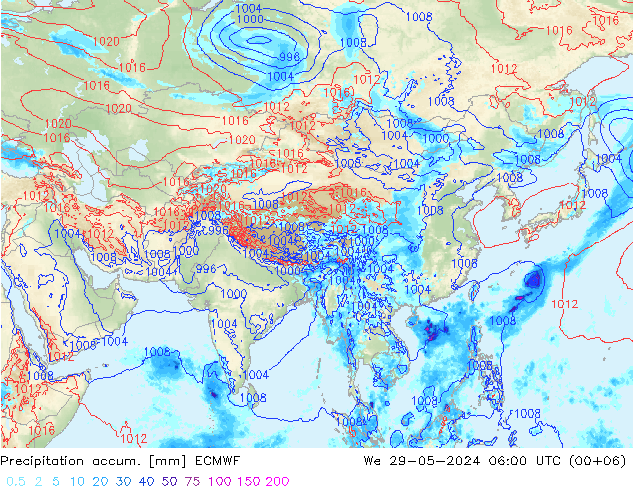 Precipitation accum. ECMWF śro. 29.05.2024 06 UTC
