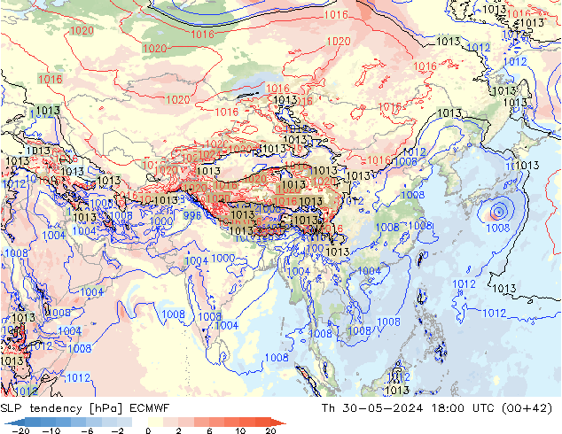 Druktendens (+/-) ECMWF do 30.05.2024 18 UTC