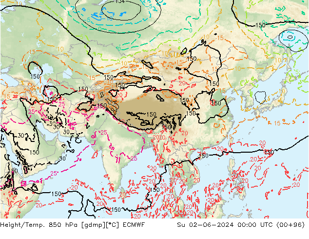Height/Temp. 850 hPa ECMWF Ne 02.06.2024 00 UTC