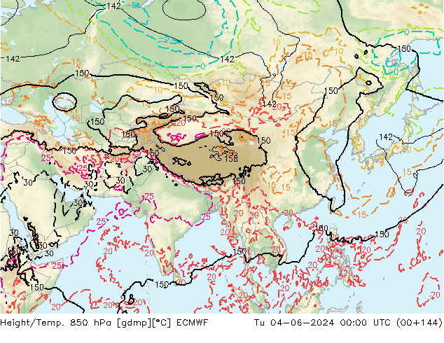 Height/Temp. 850 hPa ECMWF Ter 04.06.2024 00 UTC