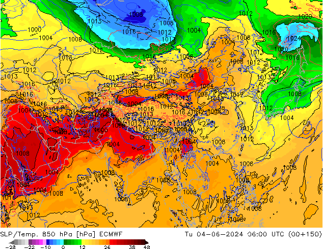 SLP/Temp. 850 hPa ECMWF  04.06.2024 06 UTC