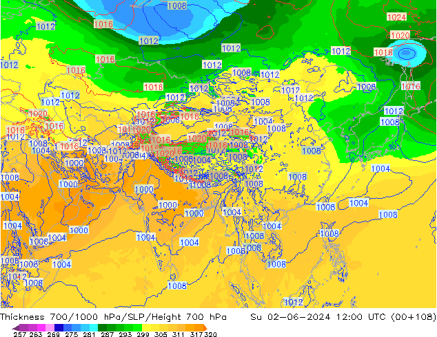 Thck 700-1000 hPa ECMWF dim 02.06.2024 12 UTC