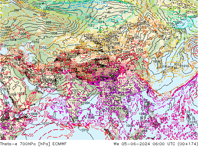 Theta-e 700hPa ECMWF mer 05.06.2024 06 UTC