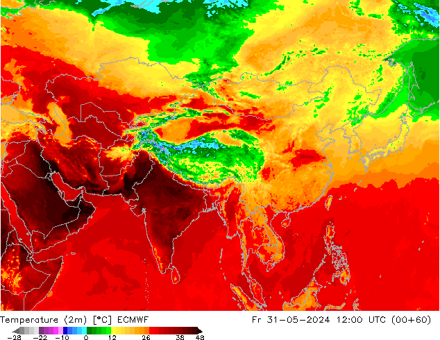 Temperature (2m) ECMWF Pá 31.05.2024 12 UTC