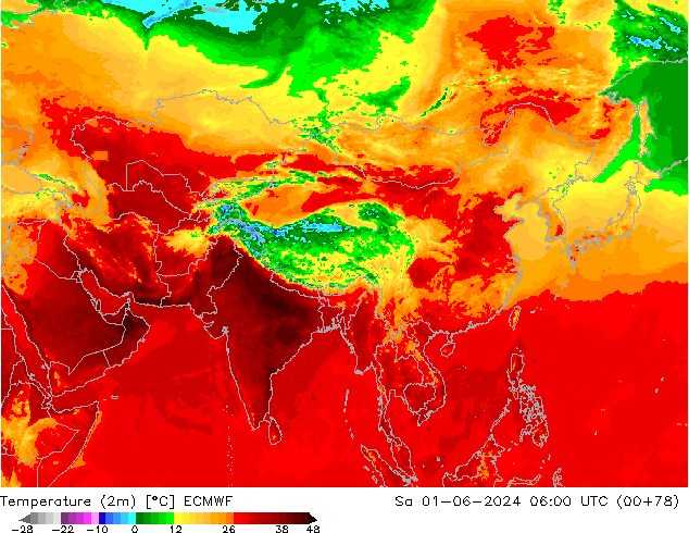 карта температуры ECMWF сб 01.06.2024 06 UTC