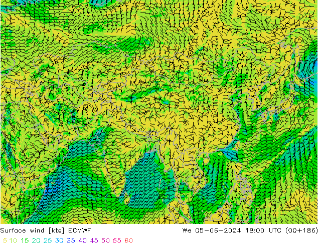 Vento 10 m ECMWF mer 05.06.2024 18 UTC