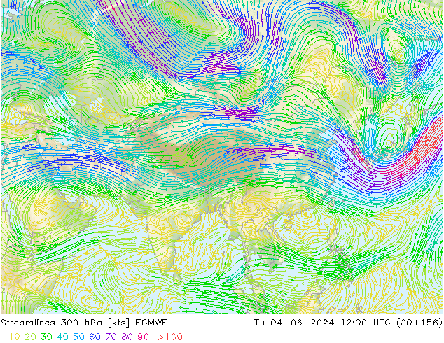 Linia prądu 300 hPa ECMWF wto. 04.06.2024 12 UTC