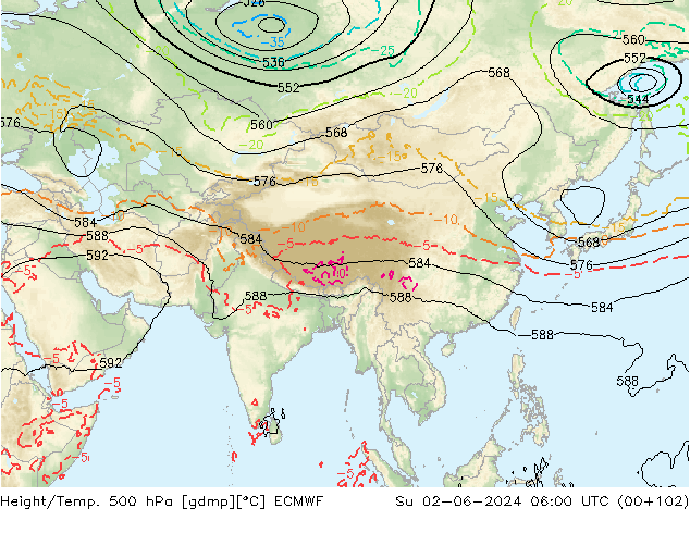 Z500/Rain (+SLP)/Z850 ECMWF Su 02.06.2024 06 UTC