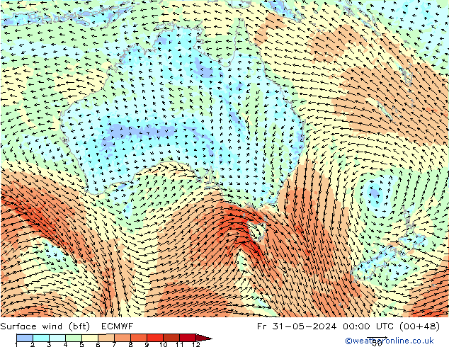 Surface wind (bft) ECMWF Fr 31.05.2024 00 UTC